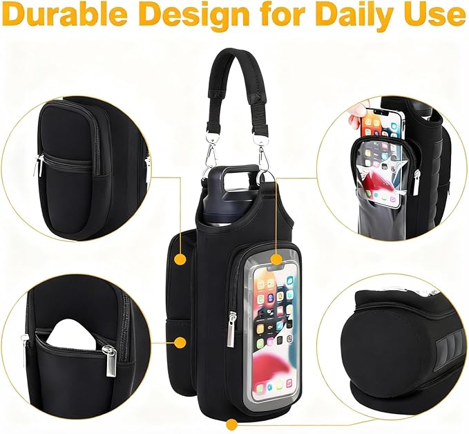 Magnetic Gym Bag with Water Bottle Holder - 6 Built-in Magnets, Phone Pockets & Adjustable Shoulder Strap, Water Bottle Bag for Men Women, Fitness Travel Sports Work Gym Accessories Organizer
