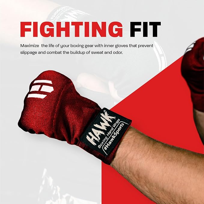 Hawk Padded Inner Gloves Training Gel Elastic Hand Wraps for Boxing Gloves Quick Wraps Men & Women Kickboxing Muay Thai MMA Bandages Fist Knuckle Wrist Wrap Protector Handwraps (Pair)