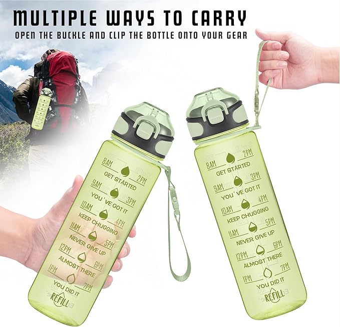 Enerbone 32 oz Water Bottle with Times to Drink and Straw, Motivational Drinking Water Bottles with Carrying Strap, Leakproof BPA & Toxic Free, Ensure You Drink Enough Water for Fitness Gym Outdoor