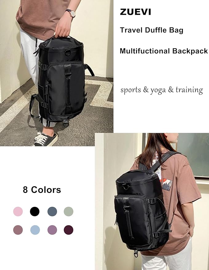 ZUEVI 3 In 1 Backpack Travel Duffle Bag for Men Women with Wet Pocket and Shoe Compartment Waterproof Gym Backpacks for Weekender Sports Training Yoga (Black)