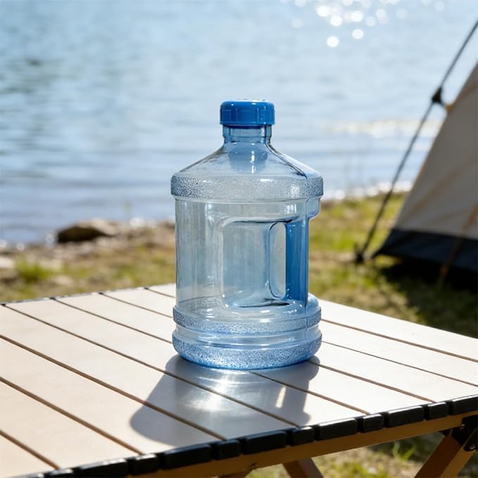 2 Pieces 1 Gallon Water Bottle, Round Plastic Water Jug with Handle and Screw Cap, Reusable Leak Proof Large Capacity Bottles for Camping, Travel, Gym, Sports, Office, Daily Drinking Use