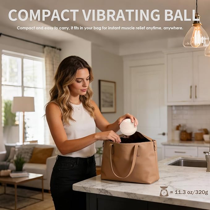 Heating Vibrating Massage Ball with 7 Modes & Memory Function for Myofascial Release, Deep Tissue and Trigger Point Muscle Therapy - Targets Back, Hip, Leg, Neck & Foot (Beige)