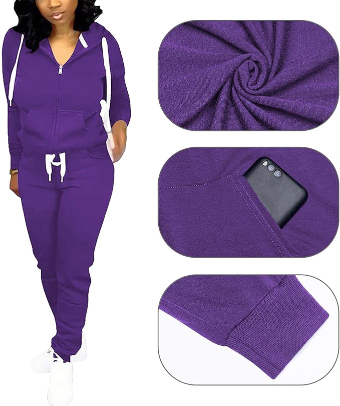 CLOCOR Track Suits for Women Set - Casual 2 Piece Outfits Sweatsuit Pocket Hoodies Long Sleeve with Patchwork Pants Set