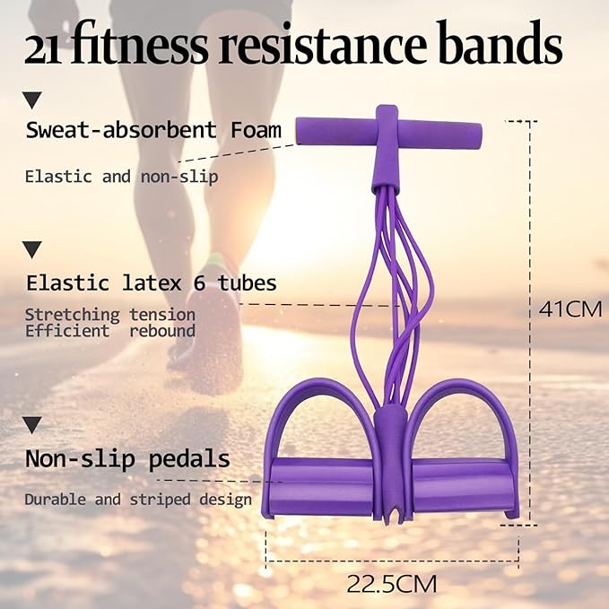 Multifunctional 6 Tube Elastic Yoga Resistance Bands for Waist Arm Leg Stretching, Affordable Training Aid, Latest Upgrade Sit Up Exercise Equipment for Women Men (Purple)