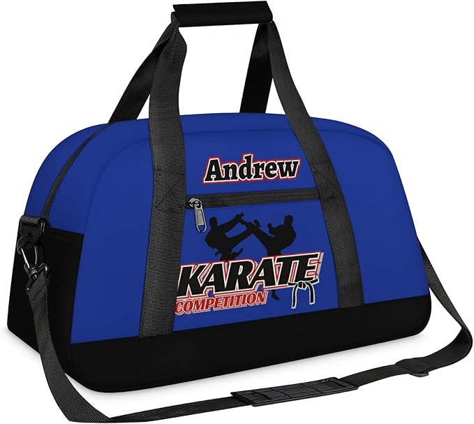 Custom Name Taekwondo Karate Duffle Bag for kids Boy Girls - Personalized Martial Arts Gear Bag, Water-Resistant Sparring Equipment Bag, Karate Navy Black