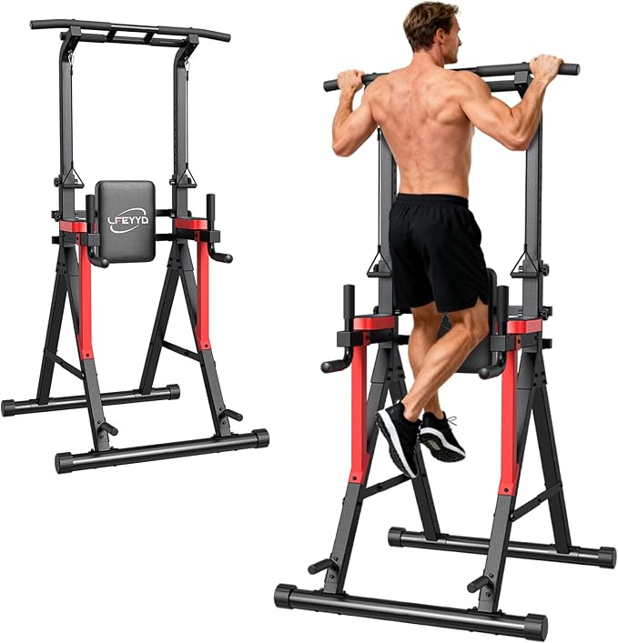 Power Tower Pull Up Bar Free Standing - 13-Level Adjustable Height Dip Station with X-Frame Stability, Multi-Grip Handles, Backrest, Anti-Slip Foot Pads - Home Gym Strength Training Equipment 400LBS