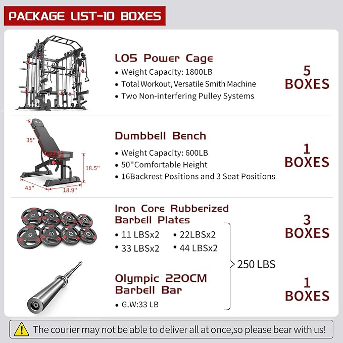 Multi-Purpose Squat Rack,Smith Machine Weight Rack Set with Cable Crossover System, Home Gym Power Racks, Power Racks and Packages