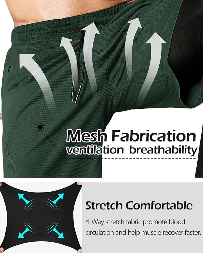Aolesy Men's 2 in 1 Running Pants, Gym Workout Compression Pants for Men Training Athletic