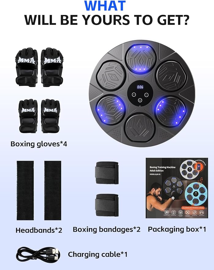2026 Music Boxing Machine for Adults & Kids, 9 Modes & 9 Speeds Bluetooth Smart Boxing Machine with Gloves, Wall Punching Machines Reflex Training for Game, Home, Office, Gym