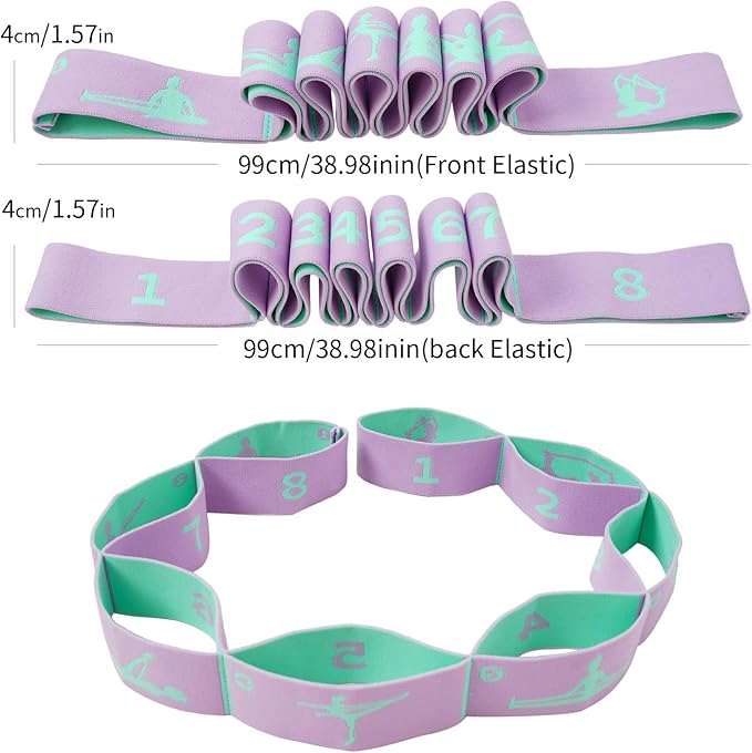 2 PCS Adjustable Extended Children's Stretching Straps with 8 Loops, Multi-Functional Elastic Stretch Bands for Gymnastics, Dance, Latin Training, Ballet, Exercise, Yoga
