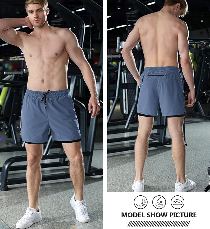 Aolesy Men's 2 in 1 Running Shorts 5" Workout Gym Athletic Shorts for Men Quick Dry Lightweight Training Shorts with Pockets