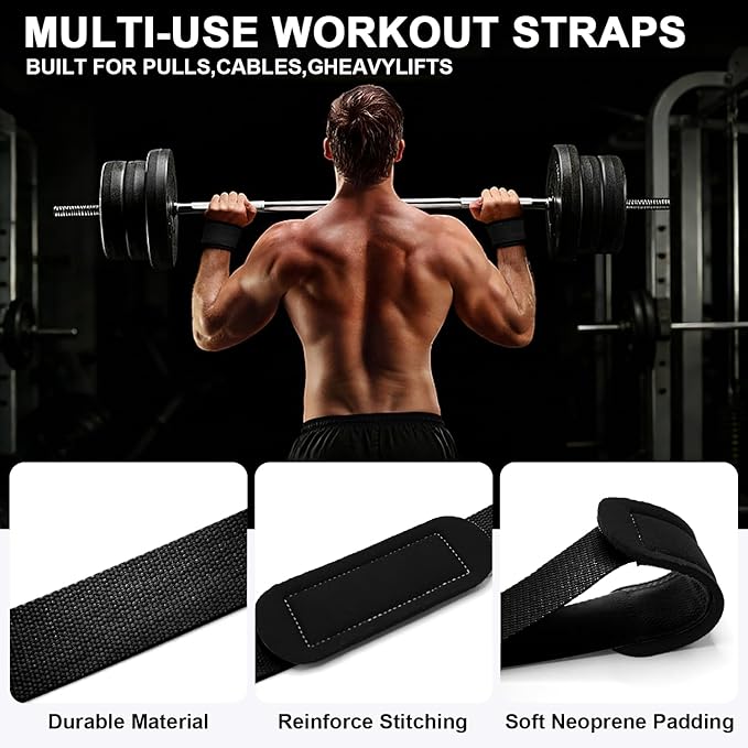 Weight Lifting Straps Anti-Slip Padded Wrist Wraps - Heavy Duty Gym Wrist Support for Deadlift Powerlifting Strength Training - Universal Fit for Men Women