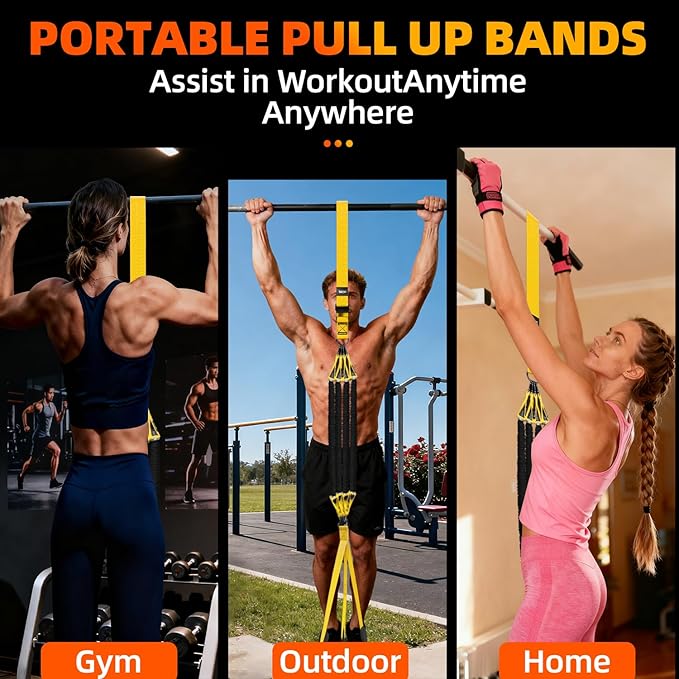 Pull Up Assistance Bands - Adjustable Heavy Duty Resistance Band for Pull Up Bar with 4 Assist Bands, Dual Footrests, Resistance Bands for Working Out, Strength Training, Home Gym