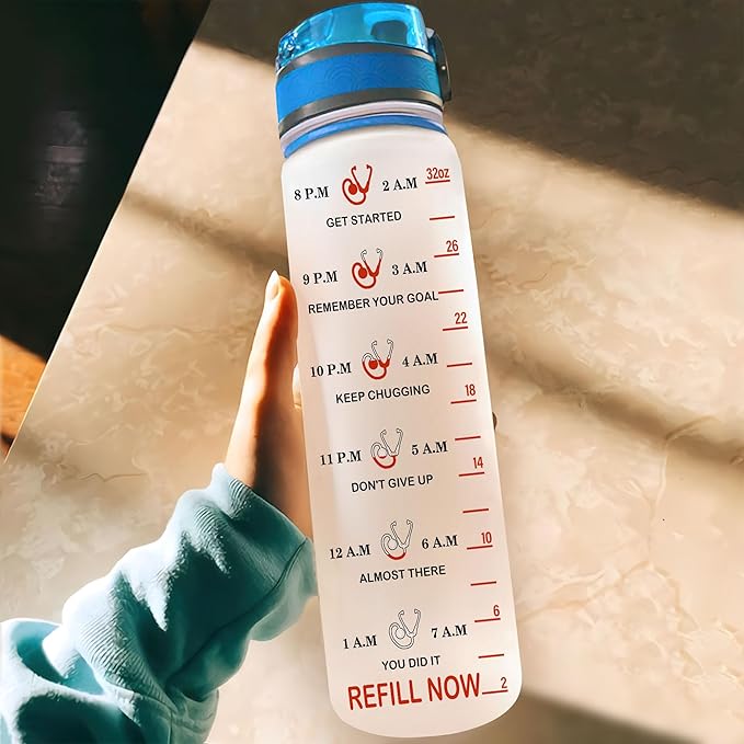 Hyturtle Personalized Nurse Water Bottle - 32oz Motivational Water Bottle with Leak-Proof Lid Time Marker - Custom Name Gift for Nurse, Nursing Students, Nurse Coworkers On Birthday Nurse's Day