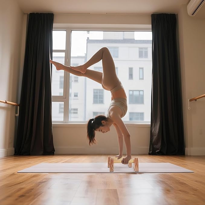 1 Pair Wood Parallettes Bars Pushup Handles for Men - Calisthenics Equipment Push Up Bars, Gymnastics Handstand Training Planche Bar, Handstand Blocks