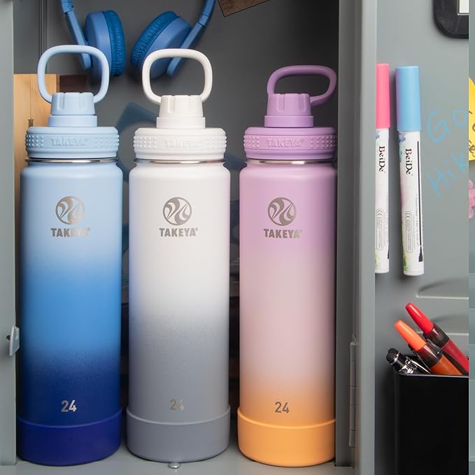 Takeya Actives Stainless Steel Water Bottle, Insulated Spout Lid, Keeps Drinks Cold 24 Hrs, Leakproof, Durable, Dishwasher Safe, Ideal for Gym, Travel, Fits Most Cup Holders, 24 oz/Ombre Golden Hour