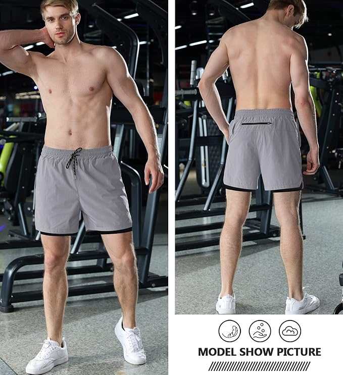 Aolesy Men's 2 in 1 Running Shorts 5" Workout Gym Athletic Shorts for Men Quick Dry Lightweight Training Shorts with Pockets