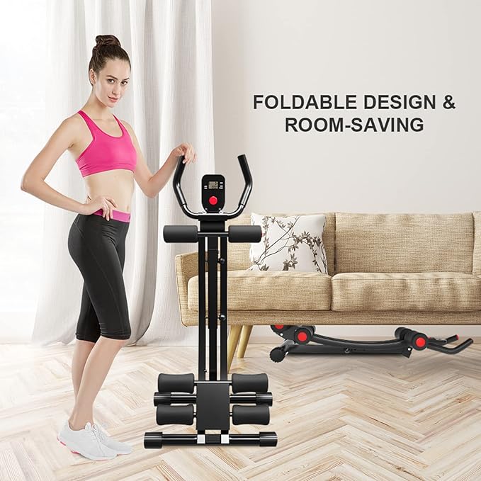 KESHWELL Ab Machine,Ab Workout Equipment For Home,Whole Body Exercise Waist Trainer For Women,Ab Machine For Stomach Workout,Foldable Fitness Exercise Equipment With Resistance Bands&LCD Display