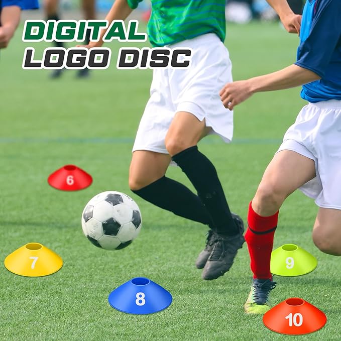 10 Pcs Numbered Sports Disc Cones 1-10 Soccer Cones with Mesh Carry Bag Flexible Agility Cones Soft Field Cones for Gym PE Classes School Activities Games, Sports Training Equipment