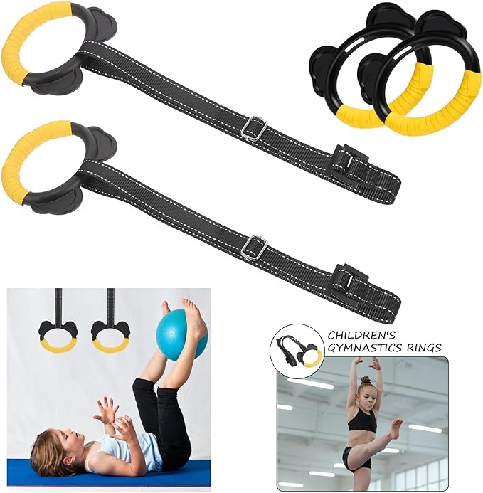 Kids Gymnastic Rings with Adjustable Straps Pull up Olympic Rings for Kid‘s Pull Up Bar Doorway Chin up Bar Strength Training Climbing Dome Outdoor Jungle Gym Hanging Stretching Height Increase