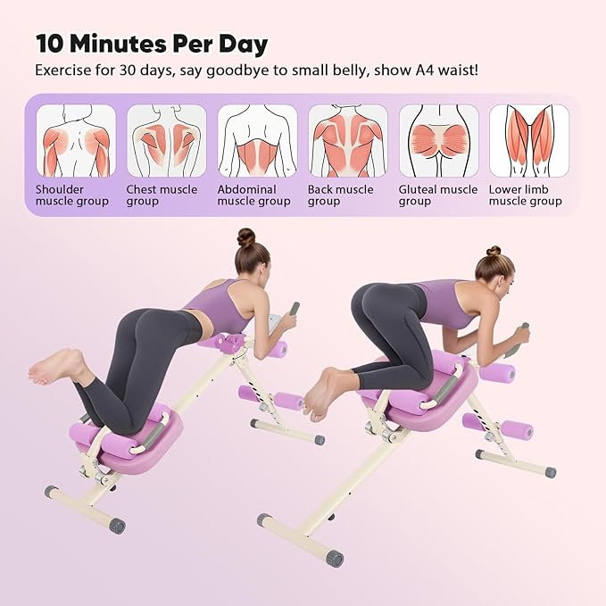 Multifunctional Ab Machine, Adjustable Ab Workout Equipment, Ab & Sit Up Machine for Stomach Workout, Foldable Abdominal Trainer with Knee and Back Protection, Full Body Workout for Home