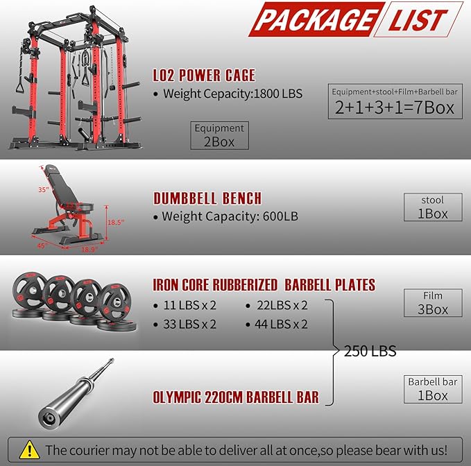 Power Cage Multi-Function Power Rack with Cable Crossover System,1800 LBS Capacity Squat Rack with Weight Bench,for Home Gym