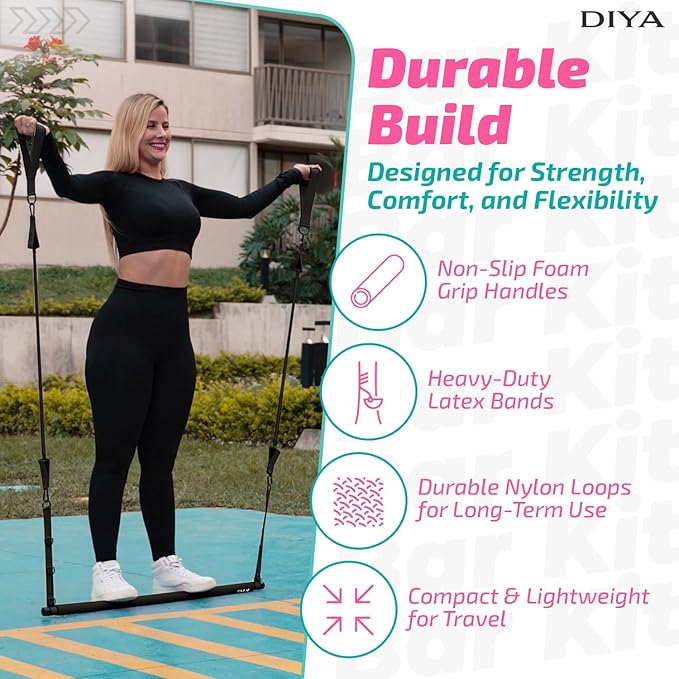 Pilates Bar Kit with Resistance Bands 140 lbs โ Adjustable Portable Home Gym Workout Equipment for Women & Men โ Full Body Fitness Bar for Legs, Glutes, Arms, Core & Back