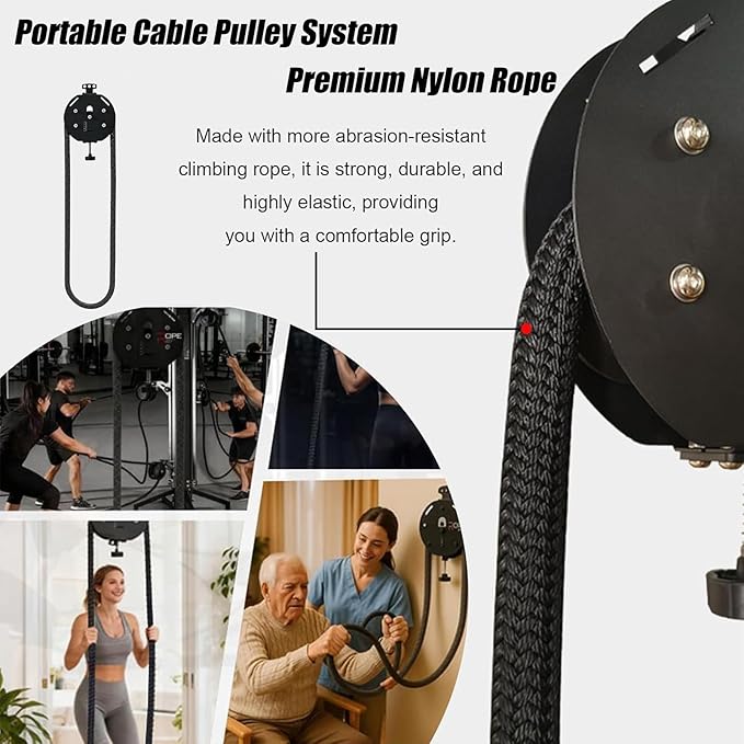 Endless Rope Trainer & Cable Pulley System for Home Gym - Adjustable Resistance Suspension Trainer with Premium Nylon Rope for Full-Body, Arm, Back, and Grip Exercise