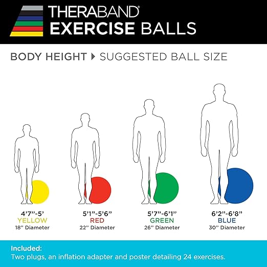 THERABAND Standard Exercise Ball, 18" Yellow Stability Trainer for 4'7"–5' Users, Yoga & Pilates Ball, Balance & Core Trainer, For Athletes Fitness at Gym & Home