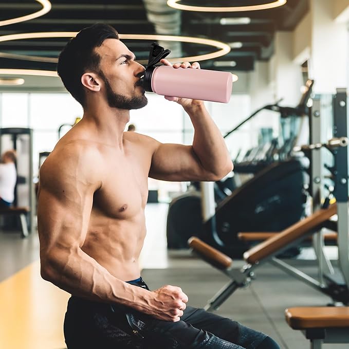 VEGOND 32 oz Insulated Water Bottle Bulk Stainless Steel Metal Water Bottles with Leak Proof Straw Lid & Spout Lid, Wide Mouth Double Walled Vacuum Travel Sports Bottle, 8 Pack
