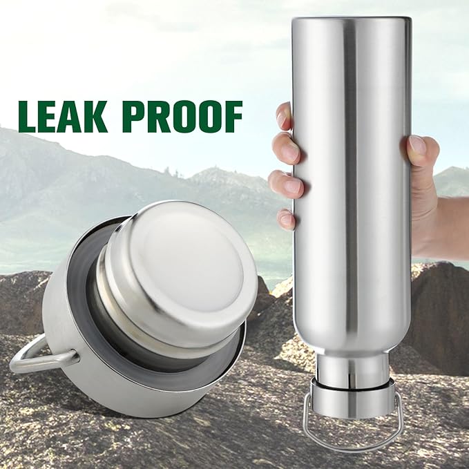 10 Pack Reusable Stainless Steel Water Bottle Bulk Double Wall Insulated Sports Water Bottle with Handle and Vacuum Seal Leakproof Lid for Sports Cyclists Hiking Gym Camping Gift(Silver,25 oz)