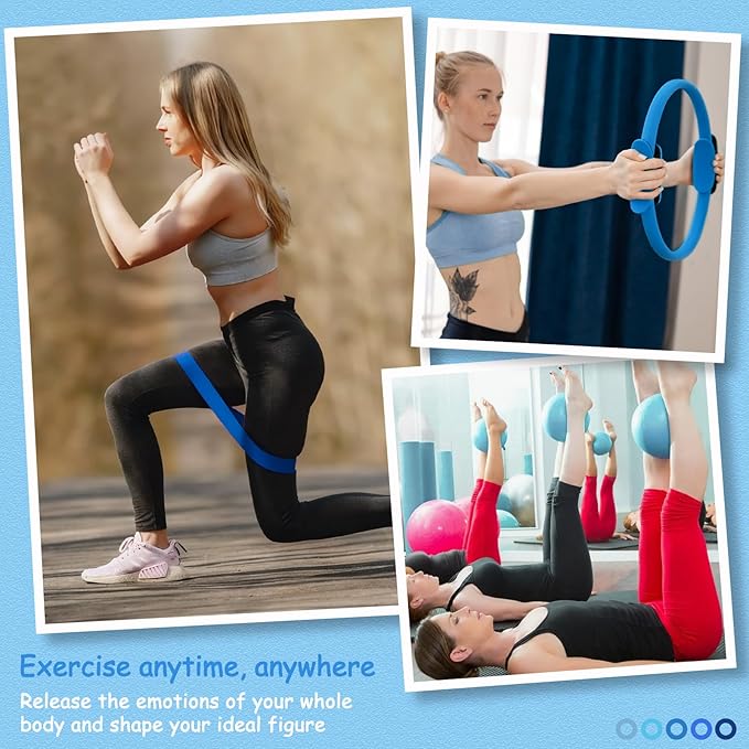 Pilates Kit for Women Pilates Equipment Ring and Ball Set Magic Circle Hoop with 5 Resistance Bands Compact Toning Fitness Essentials Starter Set Accessories with Exercise Guide