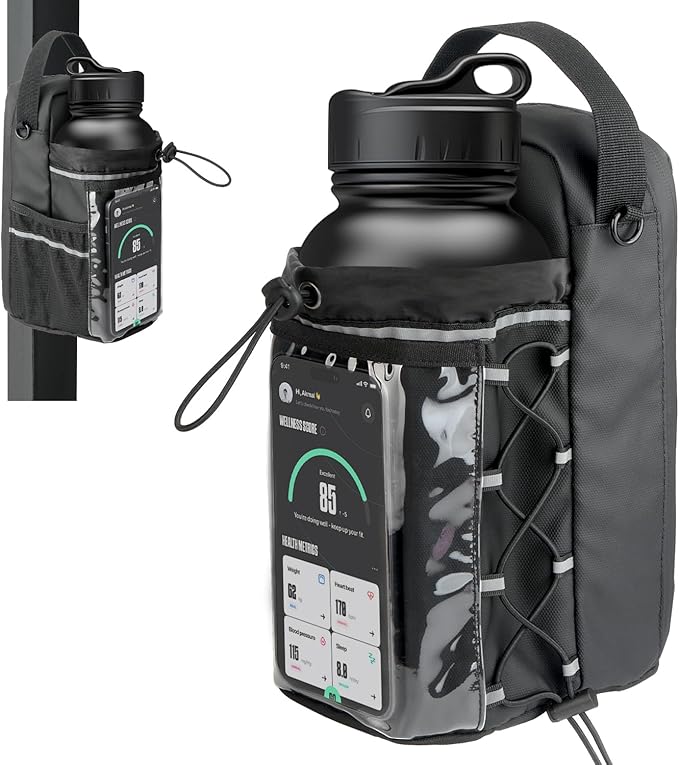 Magnetic Gym Bag for Men & Women, Magnetic Gym Water Bottle Bag with Touch-screenable Phone Pocket, Small Gym Pouch with 5 Strong Magnets, Sling Gym Bags for Fitness, Travel, Sports