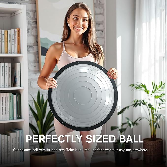 Half Balance Ball Trainer - 23 Inch Half Exercise Ball for Workout, Physical Therapy, Yoga, Home Gym, Core Strength, Stability, Fitness, Balance Training Equipment with Resistance Bands, Foot Pump