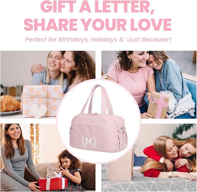 Gift for Women, Kid & Friend, Initial Girls Duffle Bag, Monogrammed Personalized Overnight Weekender, Birthday Gifts for Teen, Mom, Daughter, Grandmother, Dad (Pink, X)