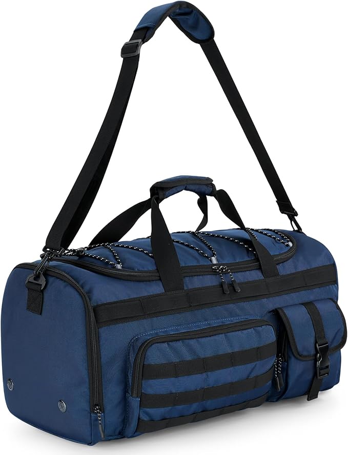 Gonex 45L Duffel Bag for Men, 3 in 1 Convertible Carry Gym Duffle with Shoe Compartment, Tactical Gear Loops, Water-Repellent Lining, Workout & Travel Bag (Dark Blue)