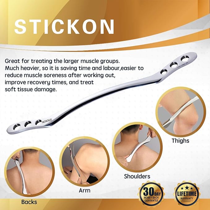 STICKON Stainless Steel Gua Sha Scraping Massage Tool IASTM Tools Great Soft Tissue Mobilization Tool (E Shape)