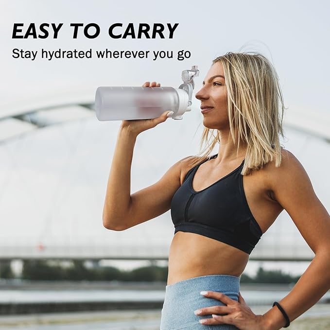 27oz Sports Water Bottle with Removable Filter, Motivational Water Bottle with Capacity Marker, Leakproof Drinking Water Bottle with Handle for Travel Fitness Gym Outdoor (White)