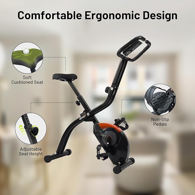 ATIVAFIT 3-in-1 Foldable Exercise Bike for Home, Upright & Recumbent Indoor Bike with 8-Level Magnetic Resistance, Resistance Bands, Quiet Cardio, Adjustable Seat