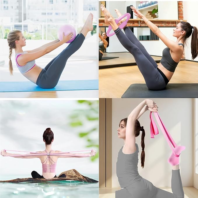 Pilates Kit for Home Workouts, Pilates Essential Kit 12-Piece -Home Pilates Workout Kit for Women with 12.6”Magic Circle, 9.8” Yoga Ball & 6 Resistance Bands for Stretching at Home Gym & Studio