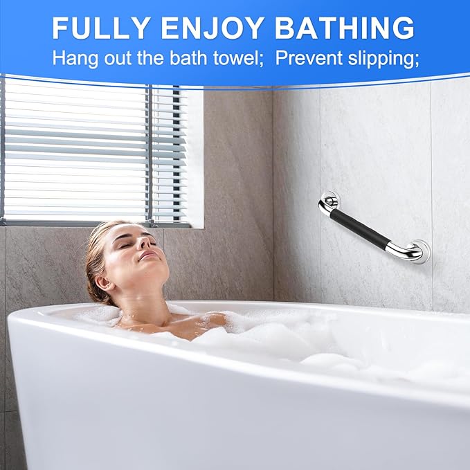2 Pack 12 Inch Grab Bars for Bathtubs and Showers, Anti Slip Handicap Grab Bars for Shower, Safety Bath & Toilet Rail for Elderly Senior, Shower Handle Disability Assist Bathroom Handrail