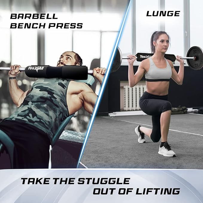 Yes4All Ergonomic Foam Bar Pad, Olympic Barbell Squat & Neck Pad for Squats, Hip Thrusts & Weight Lifting Bar
