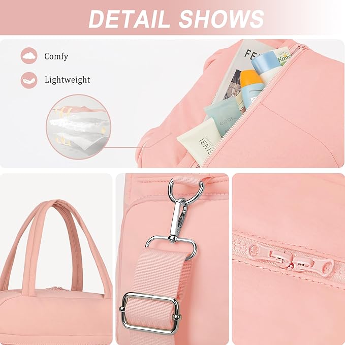 Sports Gym Bag for Women, Lightweight Travel Duffle Bags with Shoe Compartment & Wet Pocket, Weekender Overnight Bag Fitness Workout Bag with Toiletry Bag (Pink)