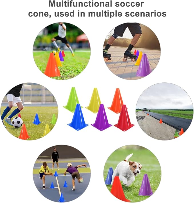 Soccer Cones for Sports Training: Soccer Cones Training Agility Field Marker for Skating Basketball Football Practice Indoor Outdoor 7 Inch 24 Pack Activity Obstacle Course 6 Colors