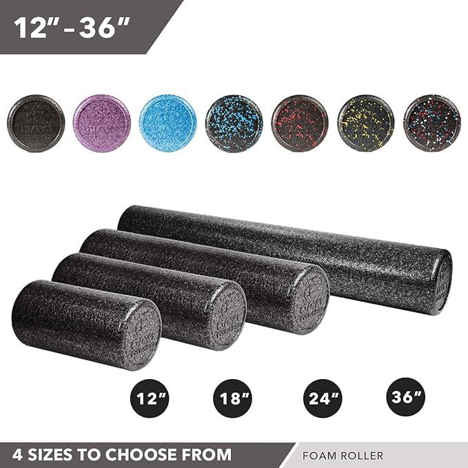 High Density Muscle Foam Rollers by Day 1 Fitness - Sports Massage Rollers for Stretching, Physical Therapy, Deep Tissue, Myofascial Release - Ideal for Exercise and Pain Relief - Solid Black, 24"