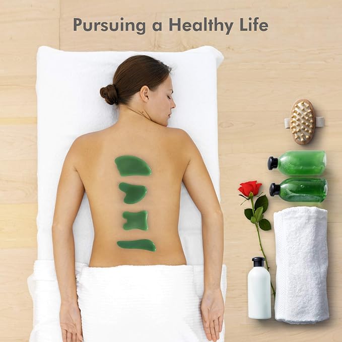 airogym Guasha Massage Tool,Natural Stone Gua Sha Board, 4PCS Guasha Stone Scraping Massage Sets for SPA Acupuncture Physical Therapy Muscle Knots Facial Caring Point Treatment