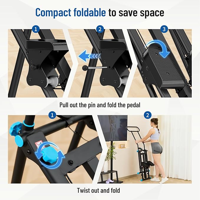 HXD-ERGO Stair Stepper for Home, New Version 6 Adjustable Resistance Vertical Climber Cardio Exercise Machine, Folding Stair Climber for Full Body Workout with Adjustable Handlebar
