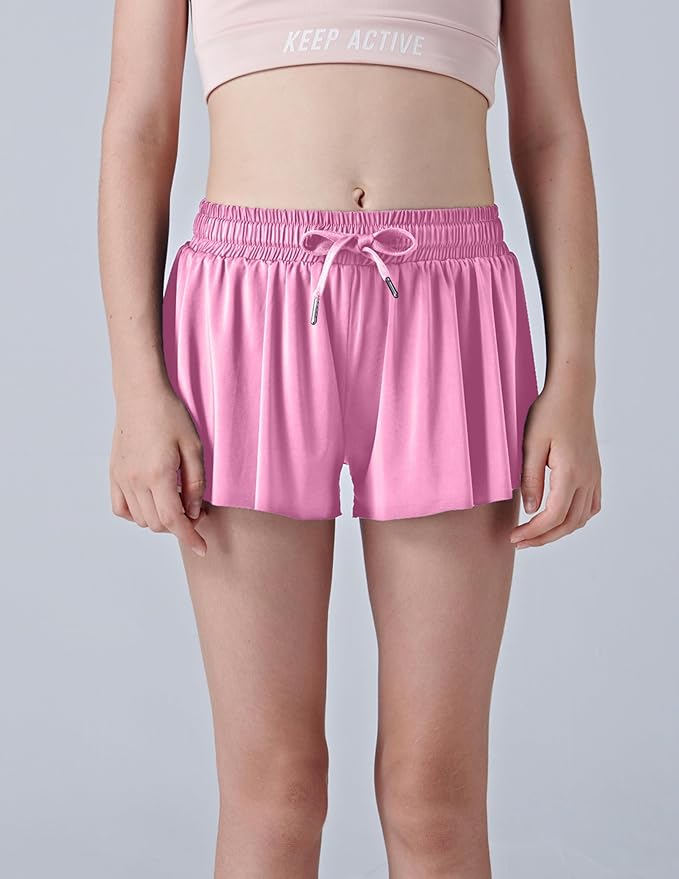 3 Pack Girls Flowy Shorts with Spandex Liner 2-in-1 Youth Butterfly Skirts for Fitness, Running, Sports