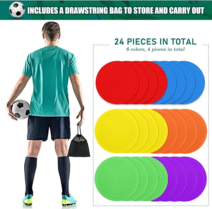 4Inch 9 Inch Poly Spot Markers for Gym Floor Poly Spots, 12/18/24/36 Pcs Round Non-Slip Rubber Floor Dots Agility Markers Flat Cones for Sports Soccer PE Training, Dance, Classroom Activities