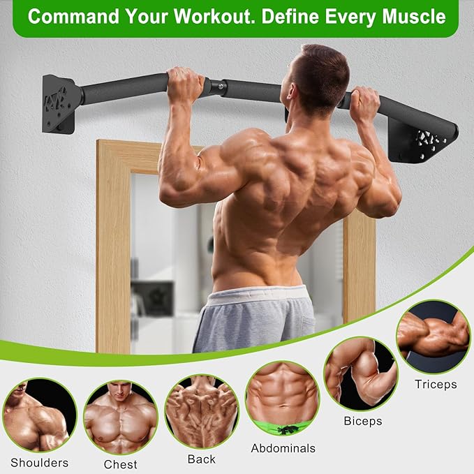 SELEWARE Heavy Duty Wall Mount Pull Up Bar, Joist Mount Chin Up Bar for Doorway, Sturdy Steel Construction, w/Resistance Band Hooks, Fits 32"/36" Wall Studs for Home Gym Strength Training
